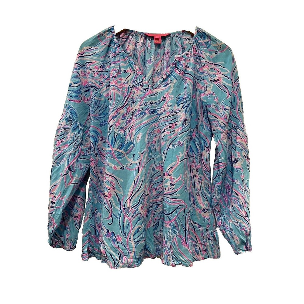 Lilly Pulitzer Winsley Lapis Lazuli Horseshoe Bayside Blue Under the Moon Top S